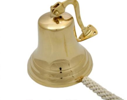 Polished brass ship bell with a rope pull