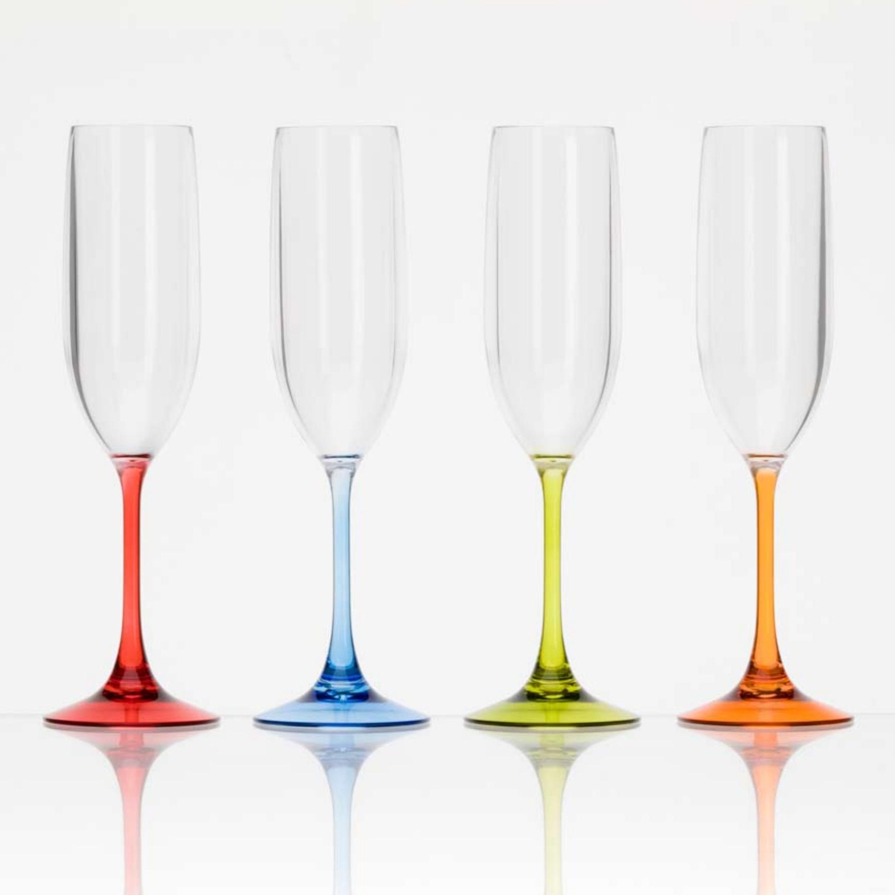 Champagne flutes with coloured stems
