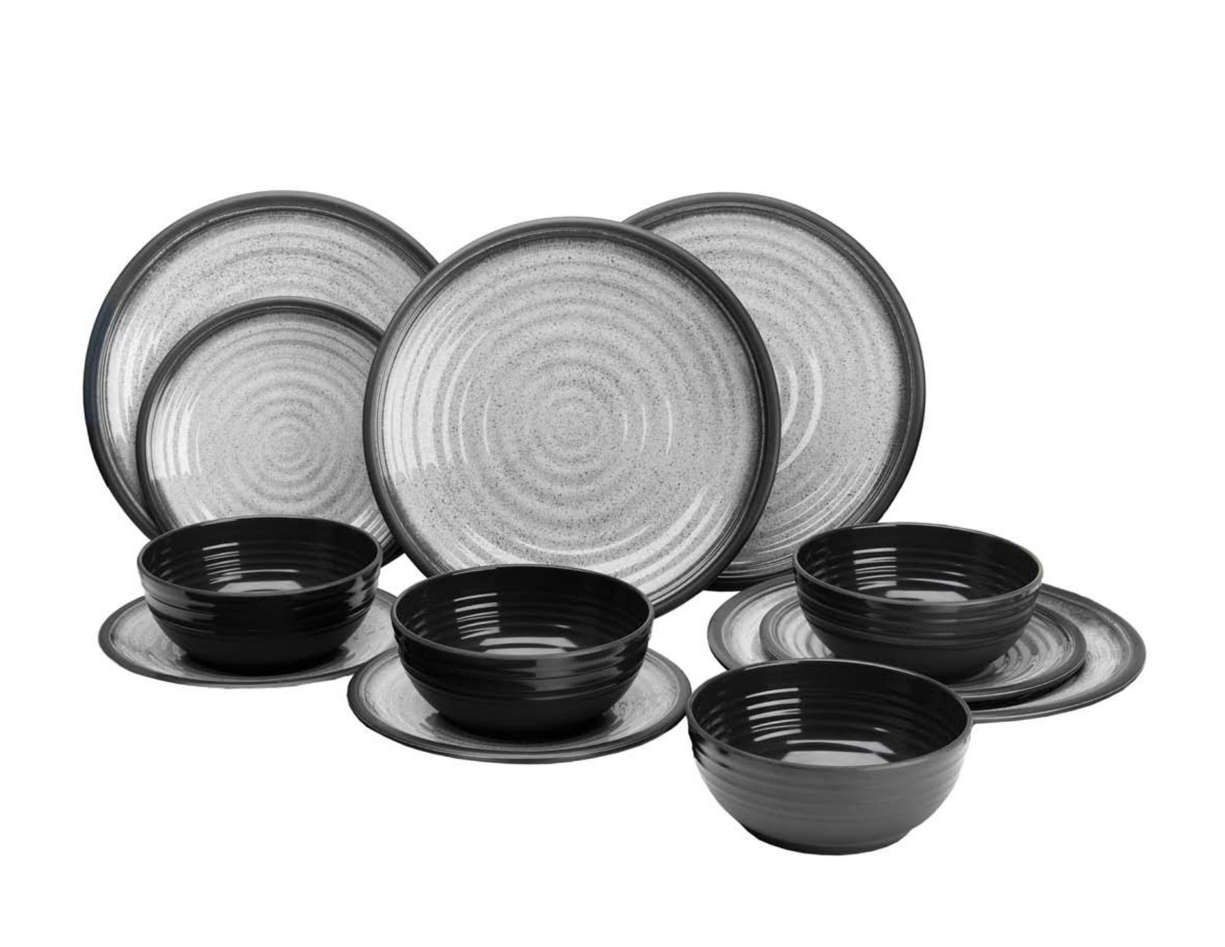 Grey and black patterned dinnerware set